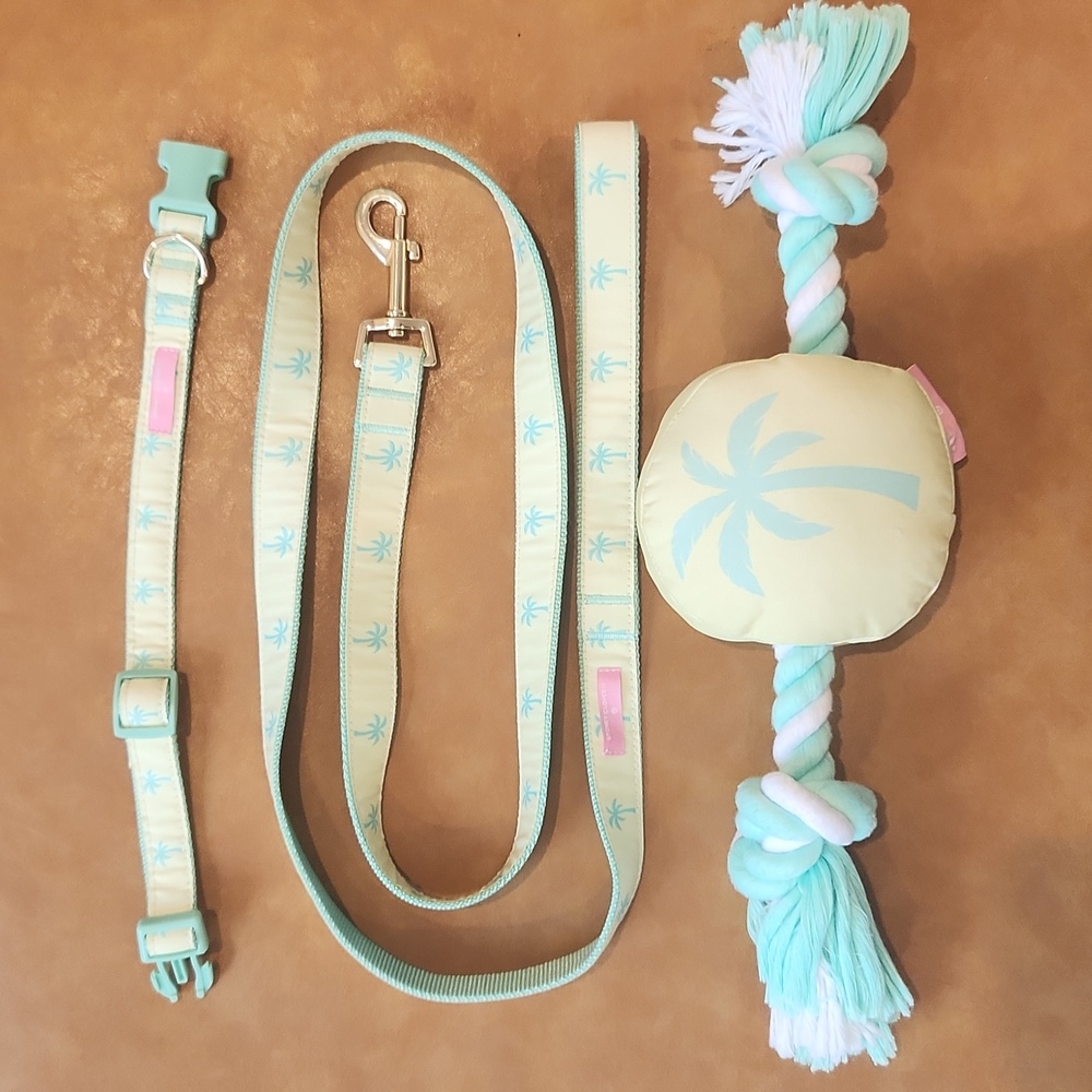 EUC Stoney Clover Lane for Target Palm Print Dog Collar, Leash, & Rope Toy
